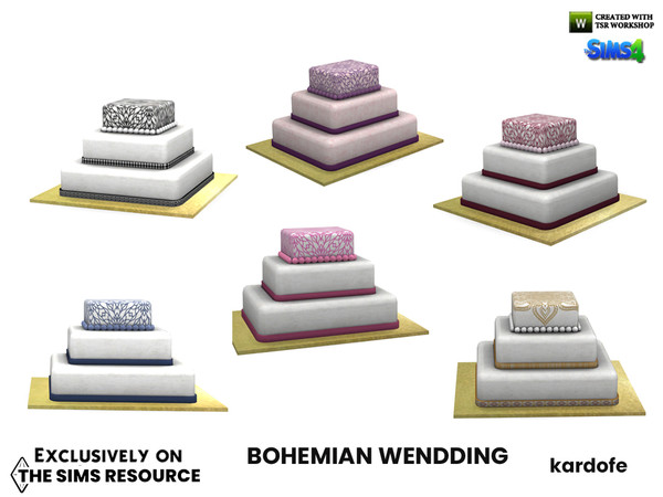 Sims 4 — Bohemian Wedding_Cake by kardofe — Wedding cake, decorative in six colour options 