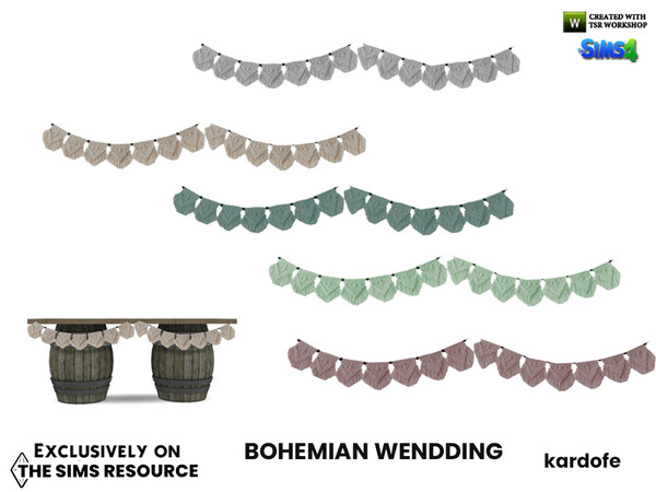 Sims 4 — Bohemian Wedding_Macrame garland by kardofe — Macrame garland, to put on the barrel table, in five different
