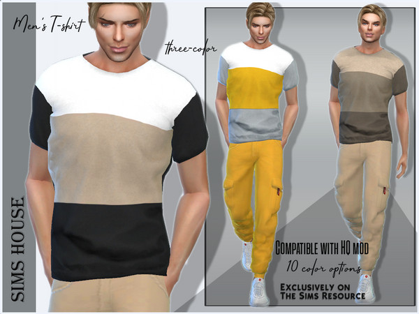 Sims 4 — Men's T-shirt three-color  by Sims_House — Men's T-shirt three-color 10 options. Fashionable men's T-shirt