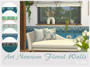Sims 4 — Art Nouveau Floral Walls by philo — Lovely Art Nouveau walls with floral design. 5 patterns available in 2 sizes