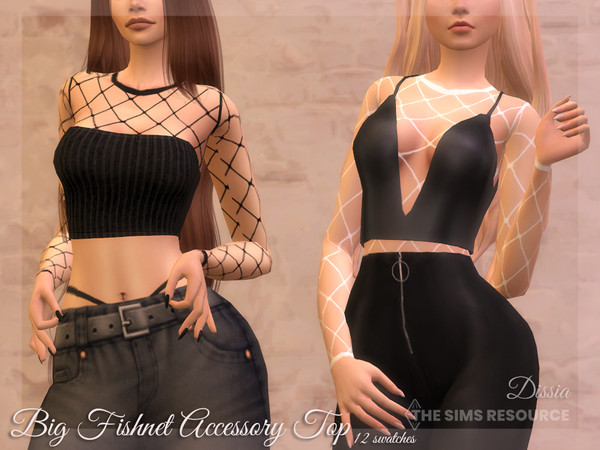 Sims 4 — Big Fishnet Accessory Top by Dissia — Accessory fishnet top with large mesh in white and black colors Available