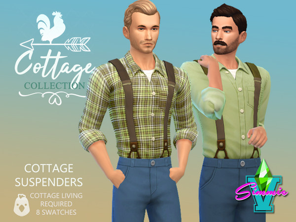 Sims 4 — Cottage Suspenders by SimmieV — Working on the farm or strolling in the village, these outfits will always fit