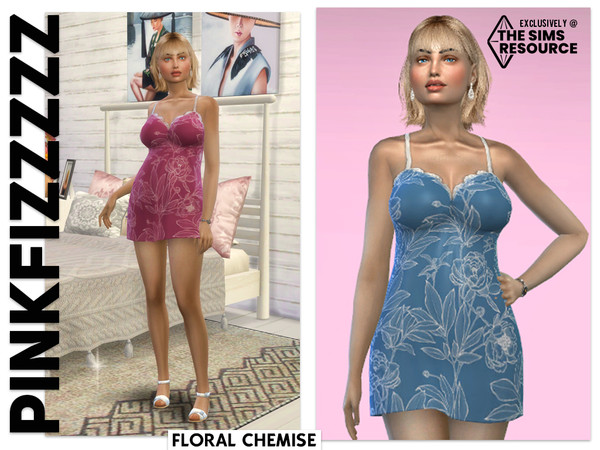 Sims 4 — Floral Chemise by Pinkfizzzzz — Beautiful nightwear for your beautiful sims in 4 different swatches!