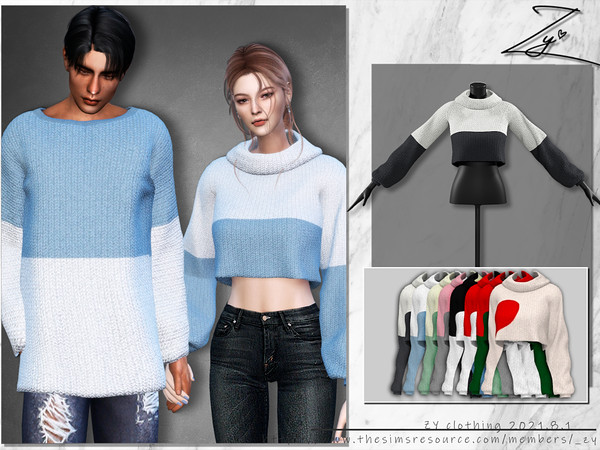 Sims 4 — Short Turtleneck Two color sweater(Couple dress) by _zy — New mesh 8 colors All lods HQ compatible