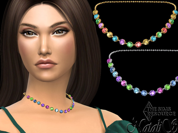 Sims 4 — Multucolor gem short necklace v2 by Natalis — Multucolor gem short necklace v2. 2 metal color options. 2 crystal