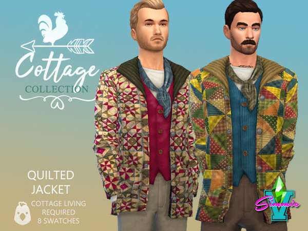 Sims 4 — Cottage Quilted Jacket by SimmieV — This set of eight individually crafted outfits feature quilts that were