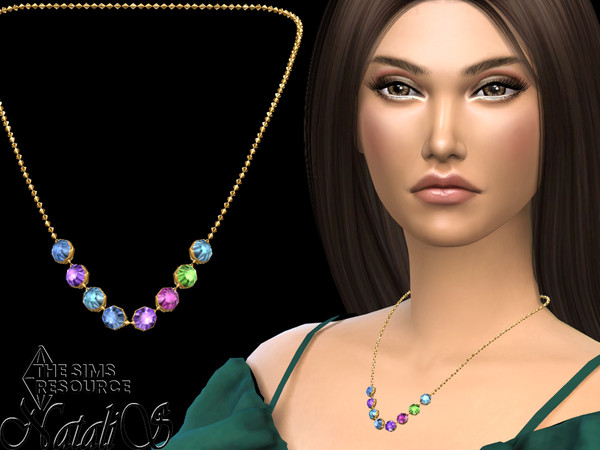 Sims 4 — Multicolor crystals medium necklace by Natalis — Multicolor crystals medium necklace. 2 metal color options. 2