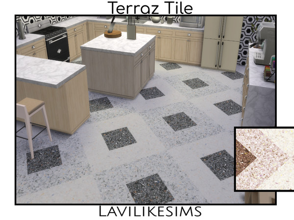 Sims 4 — Terraz Tile Floor by lavilikesims — Terrazzo stile stone floor in a diamond/square pattern Base game friendly