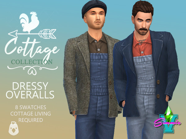 Sims 4 — Cottage Dressy Overalls by SimmieV — Smarten up your overalls with a handsome sports jacket in a variety of