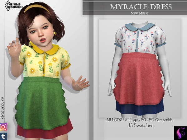 Sims 4 — Myracle Dress by KaTPurpura — Short-sleeved shirt-like dress, with a short skirt that includes an apron.