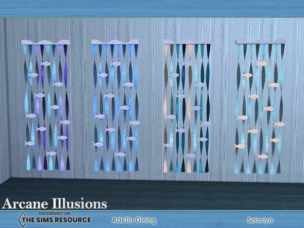 Sims 4 — Arcane Illusions - Adella Dining. Curtain by soloriya — Curtain with fish. Part of Arcane Illusions Adella