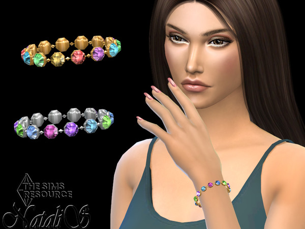 Sims 4 — Multicolor crystal chain bracelet by Natalis — Multicolor crystal chain bracelet. 2 metal color options. 2