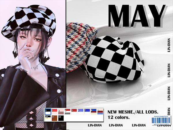 Sims 4 — [DIAN]MAY_BERET by LIN_DIAN — - New Mesh - ALL Lods. - 12 Colors. 
