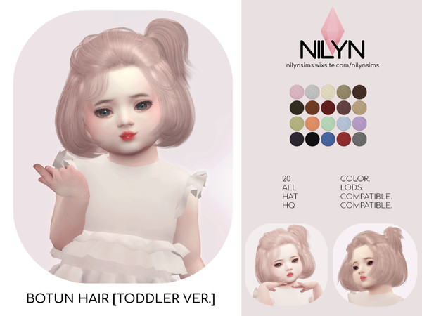 Sims 4 — BOTUN HAIR [TODDLER VER.] - PATREON by Nilyn — Mesh by Nilyn 20 Swatches. All LOD Compatible. HQ Compatible. HAT