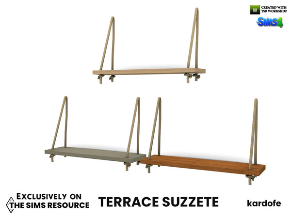 Sims 4 — Terrace Suzzete_Shelf by kardofe — Small wall shelf made of a wooden board held together with ropes, in three