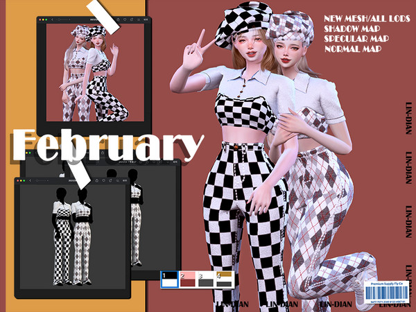 Sims 4 — [DIAN]FEBRUARY_SUIT by LIN_DIAN — - New Mesh - ALL Lods. - 4 Colors. - Shadow/Specular/Normal Map