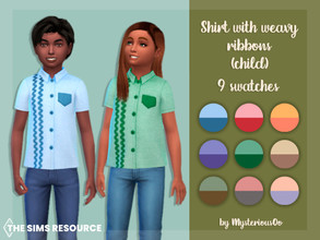 Sims 4 — Shirt with weavy ribbons Child by MysteriousOo — Shirt with weavy ribbons for kids in 9 colors 9 Swatches; Base