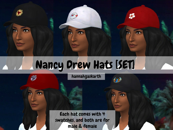 Sims 4 — Nancy Drew: Game Hats [SET] by hannahgaskarth2 — A collection of various game icons from Nancy Drew as hats!