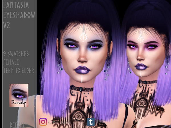 Sims 4 — Fantasia Eyeshadow V2 by Reevaly — 9 Swatches. Teen to Elder. Female. Works with all Skins and Overlays. Base