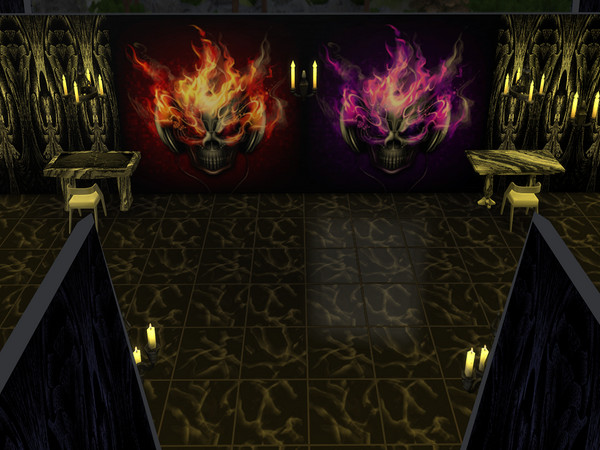 Sims 4 — Skull Mural Set 1 by Decaysha — 8 swatches of flaming skulls by Decaysha