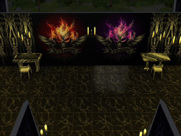 Sims 4 — Skull Mural Set 2 by Decaysha — 8 swatches of flaming skulls by Decaysha.