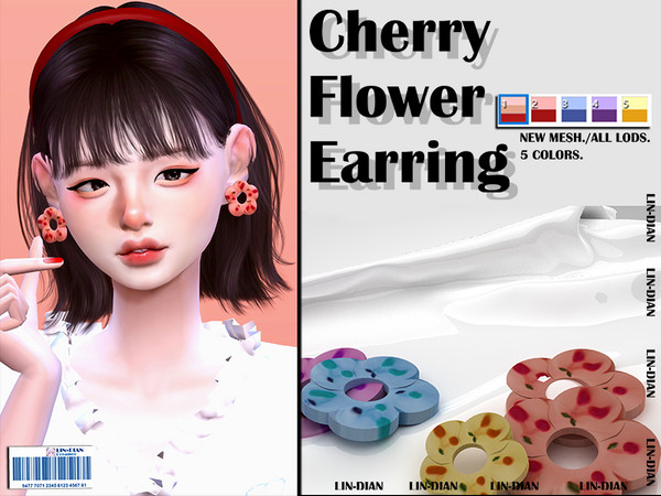 Sims 4 — [DIAN]Cherry_Flower_Earring by LIN_DIAN — - New Mesh - ALL Lods. - 5 Colors.