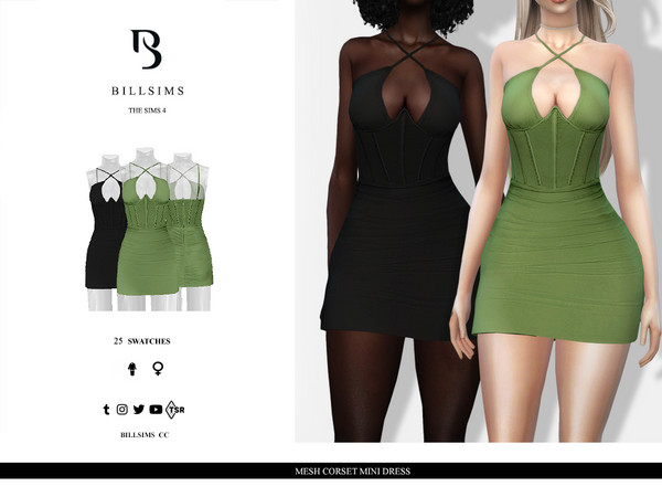 Sims 4 — Mesh Corset Mini Dress by Bill_Sims — This mini dress features structured boning throughout the bodice,