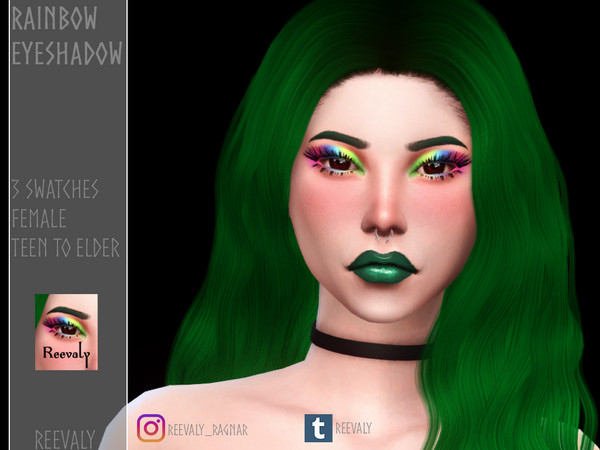 Sims 4 — Rainbow Eyeshadow by Reevaly — 3 Swatches. Teen to Elder. Female. Works with all Skins and Overlays. Base Game
