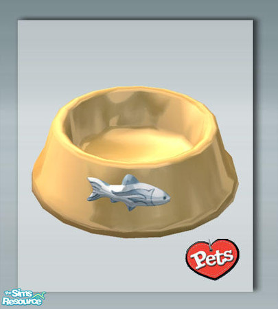 Sims 2 — Cats Fish Dish - Yellow by Shakeshaft — A new feeding bowl for Cats with a fish motif, set includes recolours.