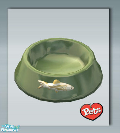 Sims 2 — Cats Fish Dish - Green by Shakeshaft — A new feeding bowl for Cats with a fish motif, set includes recolours.
