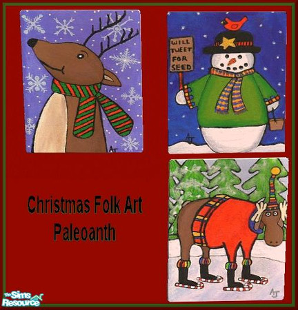 Sims 2 — Folk Art Christmas Set by Paleoanth — A few Christmas themed pieces of folk art for your walls. Deck those