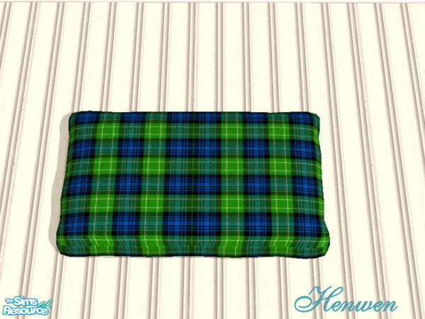 Sims 2 — Pet Pillow Scott Green by Henwen — Comfy pet bed in plaid.