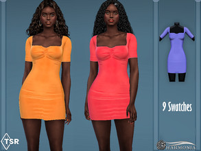 Sims 4 — Slinky Ruched Bust Short Sleeve Dress by Harmonia — Mesh by Harmonia 9 Swatches Please do not use my textures.