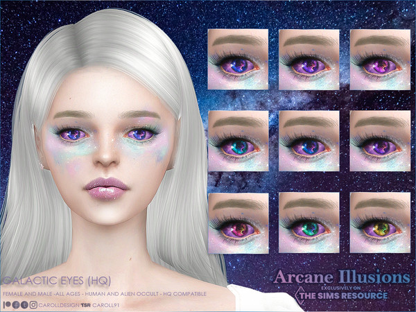 Sims 4 — Arcane Illusions Galactic Eyes by Caroll912 — A 9-swatch, colorful galaxy nebula eyes in shades of purple, blue,