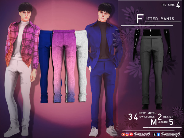Sims 4 — Fitted Pants by Mazero5 — FittedPants_M New Mesh 34 Swatches 2 Designs All Lods Best to be pair with Turtleneck