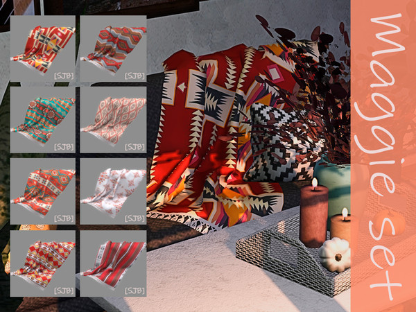 Sims 4 — Maggie set blanket by Ylka — A decorative blanket for your sofa. Has 8 colors. You can see all the colors in the