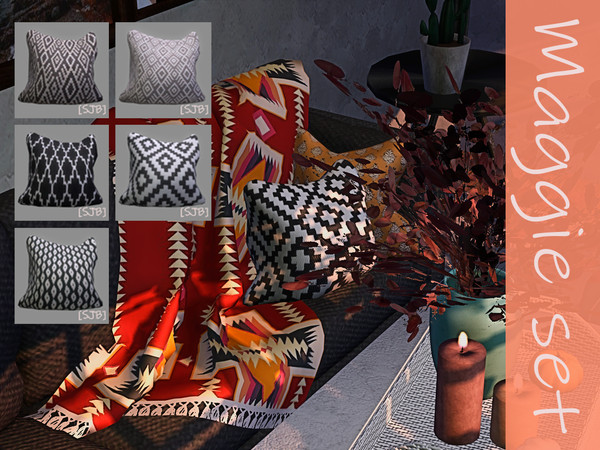 Sims 4 — Maggie set pillow 3 by Ylka — A decorative pillow of the third type for your sofa. Has 5 colors. You can see all