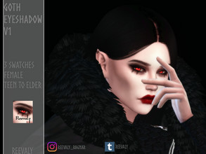Sims 4 — Goth Eyeshadow V1 by Reevaly — 3 Swatches. Teen to Elder. Female. Works with all Skins and Overlays. Base Game