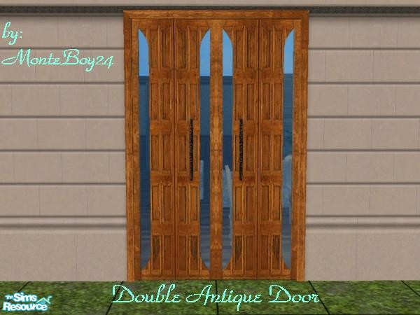 Sims 2 — Double Antique Door by SimMonte — Matte & Glass door recolor in a antique wood color.