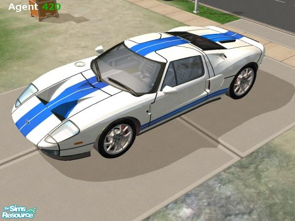 Sims 2 — White Hot Ford GT40 with Blue Striping by Agent420 — A White Hot Ford GT40 with Blue Striping. Very sporty and