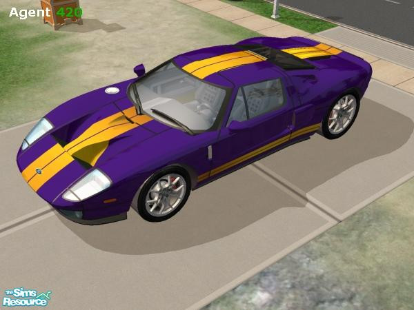 Sims 2 — Deep Purple Ford GT40 / Gold Striping by Agent420 — A Deep Purple Ford GT40 with Gold Striping. Very sporty and