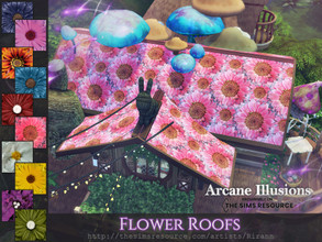 Sims 4 — Arcane Illusions - Flower Roofs by Rirann — Flower Roofs in 10 variations with flower pattern 10 roofs in one