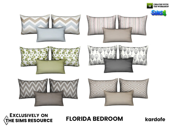 Sims 4 — Florida Bedroom_Cushions by kardofe — Set of three decorative pillows to put on the bed, in six colour options