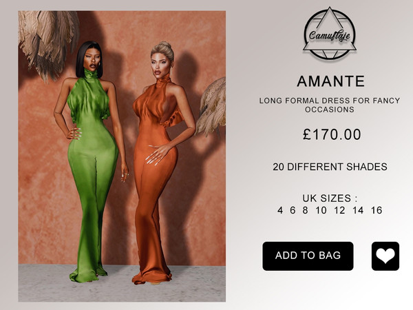 Sims 4 — [PATREON] Amante - Dress *Early Access* by Camuflaje — Long formal dress with silky details * New mesh *