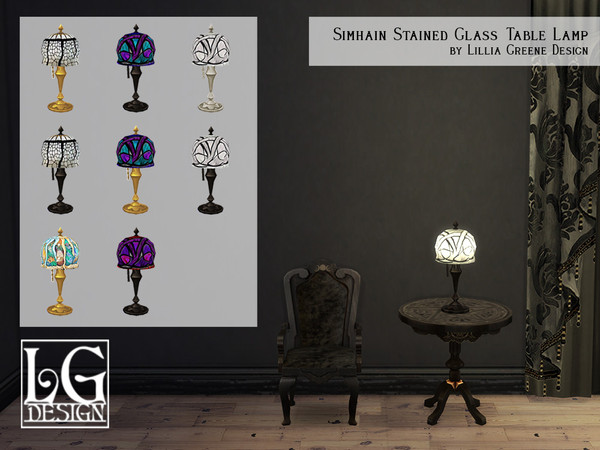Sims 4 — Simhain Table Lamp by LilliaGreene — A stained-glass bell table lamp.