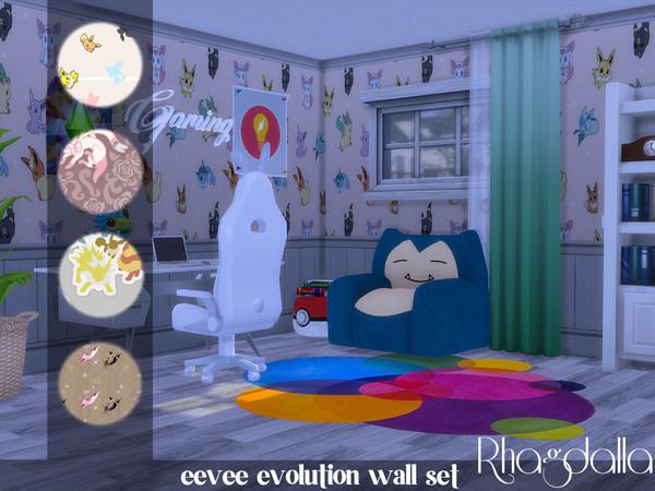 Sims 4 — Eevee Evolution Wall Set by Rhagdalla — for all heights