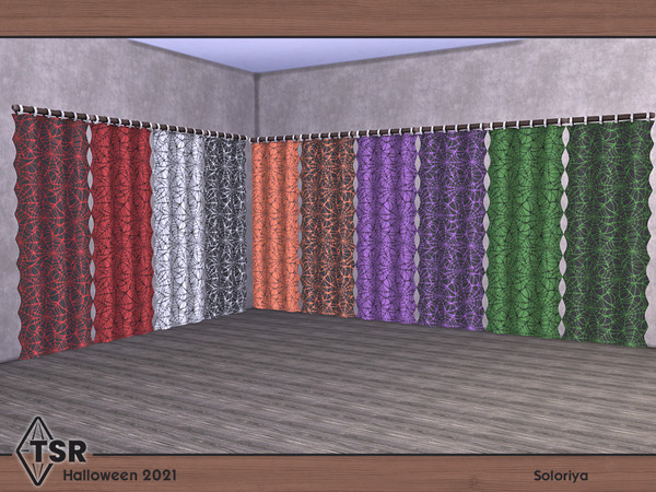 Sims 4 — Halloween 2021. Curtain, v1 by soloriya — Long curtain with spider web. Part of Halloween 2021 set. 10 color