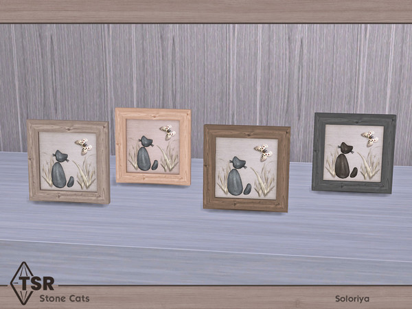 Sims 4 — Stone Cats. Decor N10 by soloriya — Table decor of cats with 3D stones. Part of Stone Cats. set. 4 color