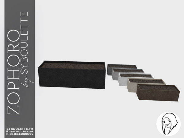 Sims 4 — Zophoro - Rectangle planter by Syboubou — Rectangular planter to add plants, flowers and others greenery in a