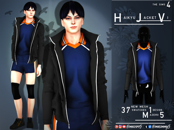 Sims 4 — Haikyu Jacket Version 1  by Mazero5 — Male Jacket - Karasuno Design refer to the anime Haikyu 37 Swatches -